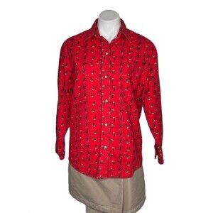 CABELAS Red Flannel Shirt Flying Geese Ducks Womens Size Medium VINTAGE
